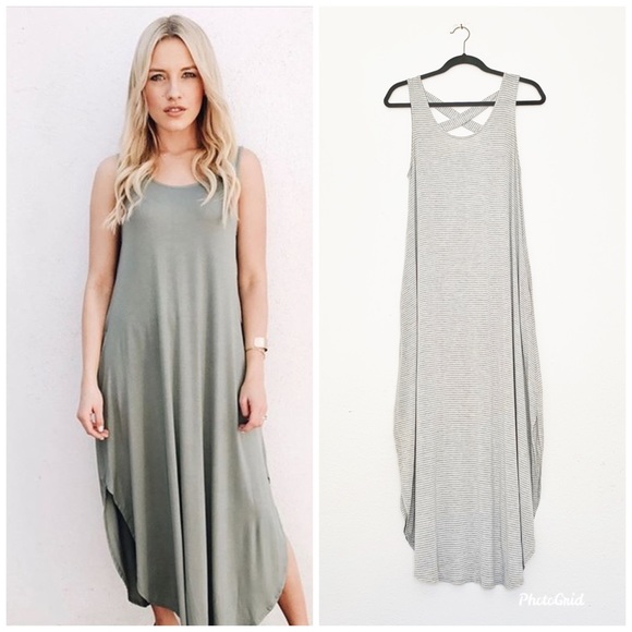 Carly Jean Los Angeles Dresses & Skirts - CJLA Grey + White Striped Savannah Tank Dress